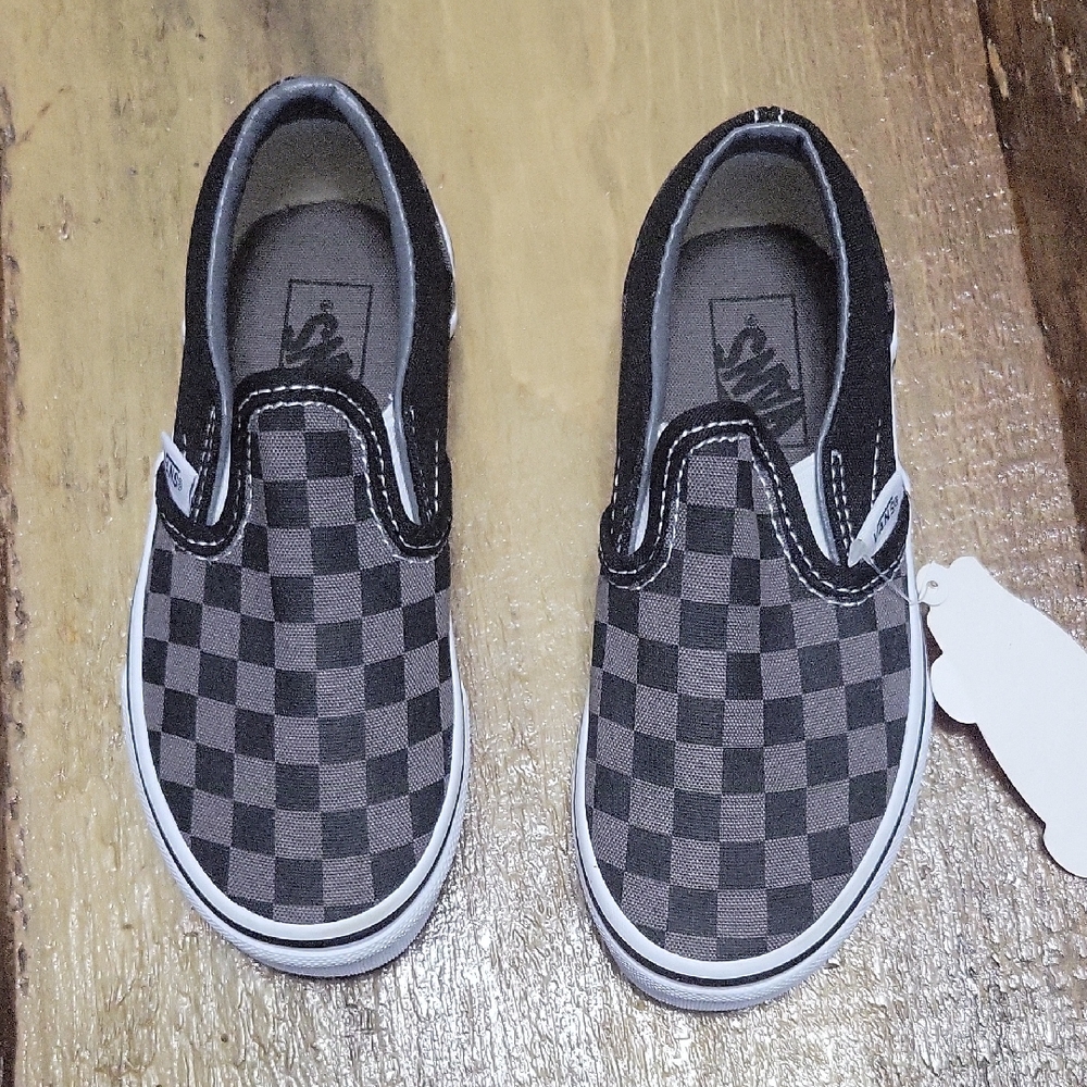 Vans Kids Black and Gray Checkered Slip-On Sneakers